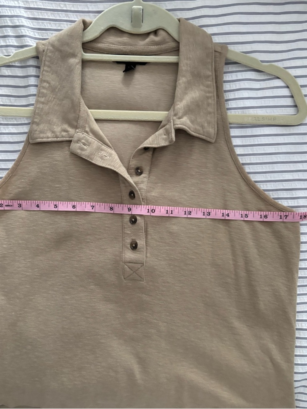 Banana Republic Beige Sleeveless Polo Top XS Ribbed Knit Button Front Summer - Picture 9 of 11